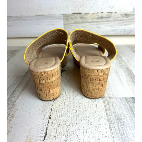 Cato Women's 11 Comfort Goldenrod Cork Wedge Slip-On Laser Cut Summer Sandals - Picture 5 of 9